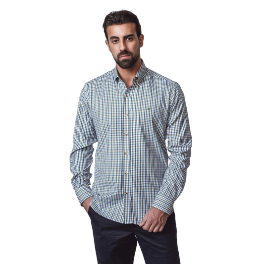 روبان قميص أوكسفورد مربعات بقصة ضيقة - أخضر - متعدد المقاسات