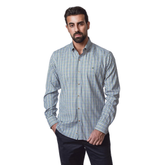 روبان قميص أوكسفورد مربعات بقصة ضيقة - أخضر - متعدد المقاسات