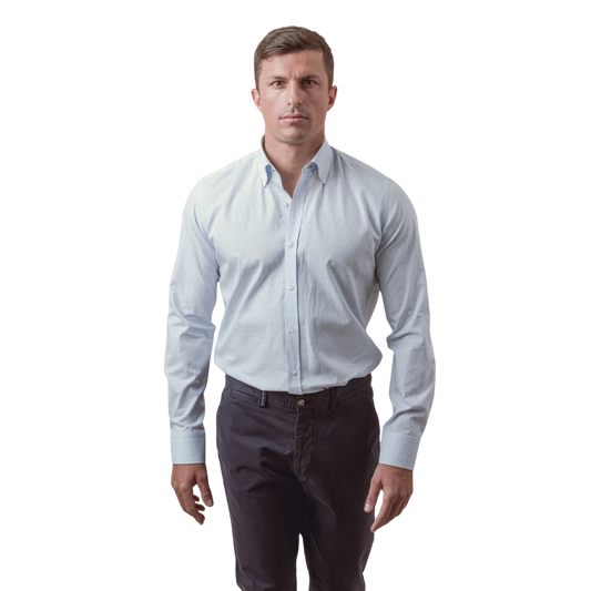 روبان قميص مربعات بياقة بأزرار - أزرق سماوي - متعدد المقاسات