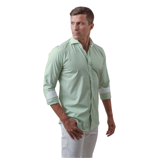 روبان قميص قطني مخطط بقصة ضيقة - متعدد الألوان - متعدد المقاسات