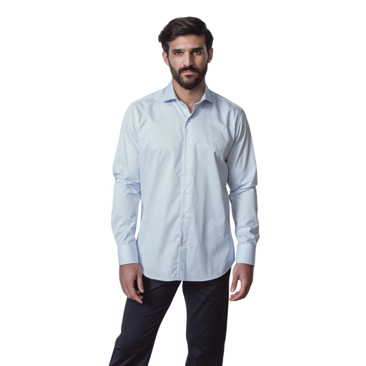 روبان قميص بوبلين مربعات بقصة عادية - أزرق سماوي - متعدد المقاسات