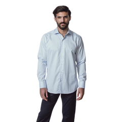 روبان قميص بوبلين مربعات بقصة عادية - أزرق سماوي - متعدد المقاسات