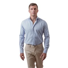 روبان قميص قطني منسوج بياقة مفتوحة - أزرق سماوي - متعدد المقاسات