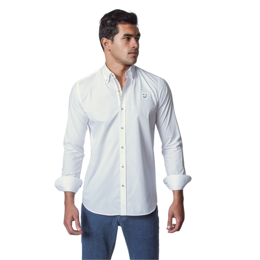 روبان قميص قطني ناعم سادة مطرز - أبيض - متعدد المقاسات