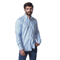 روبان قميص قطني منسوج بقصة ضيقة - أزرق سماوي - متعدد المقاسات