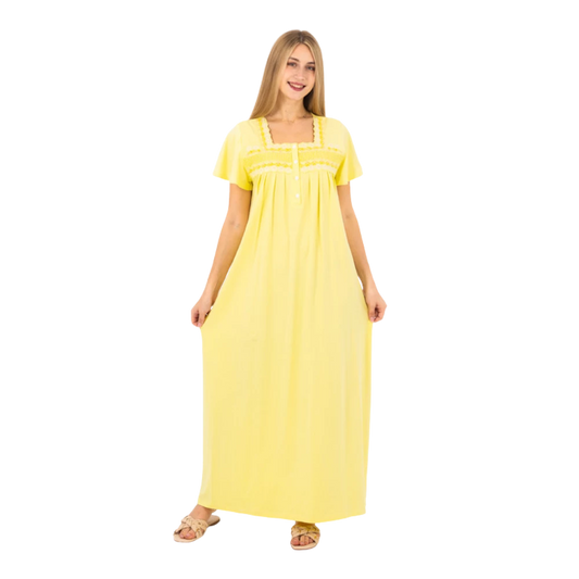 زكوتكس قميص نوم نسائي طويل – تطريز على الصدر – خليط قطن ناعم – ألوان متعددة – مقاسات متعددة