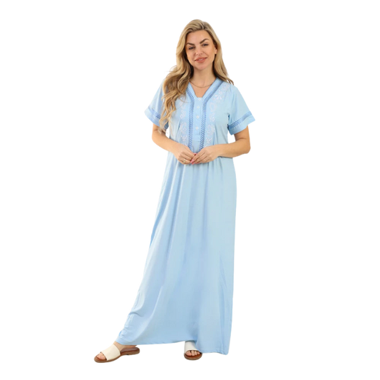 زكوتكس قميص نوم نسائي مطرز قطن – كم قصير – قماش مطاطي ناعم – ألوان متعددة – مقاسات متعددة