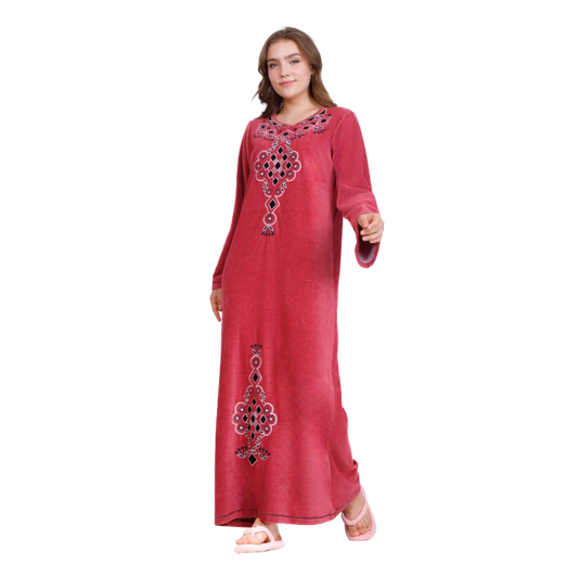 زكوتكس عباية شتوية مخملية مطرّزة – أحمر – مقاسات متعددة