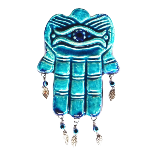 سعودي معلقة حائط سيراميك – كف الخمسة بزخرفة عين الحسد – 20×10 سم – SF2