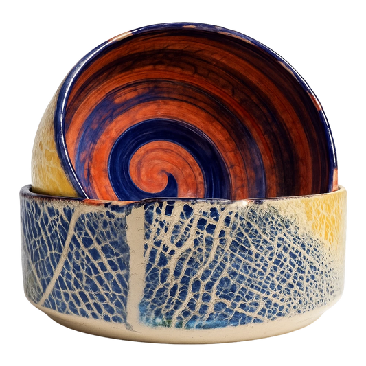 سعودي وعاء سيراميك – تصميم حلزوني أزرق وطوبي – 17 سم / 0.75 لتر – ST1