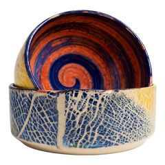 سعودي وعاء سيراميك – تصميم حلزوني أزرق وطوبي – 17 سم / 0.75 لتر – ST1