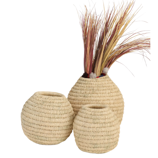 طقم فازات من الخوص الطبيعي المصنوع يدويًا