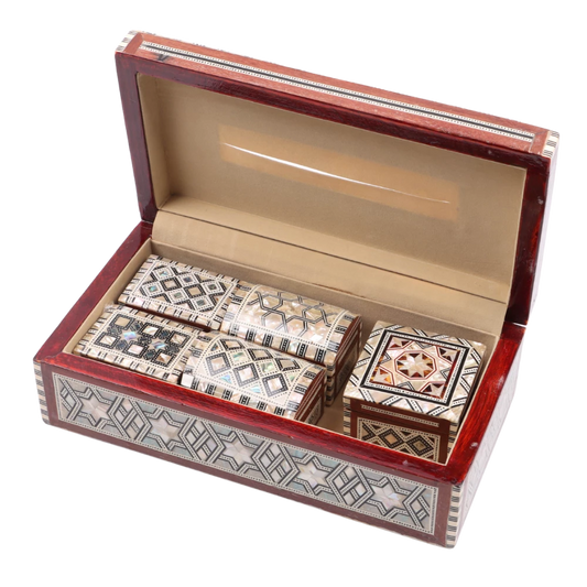 طقم صناديق خشبية مطعمة بالصدف ومزخرفة يدويًا