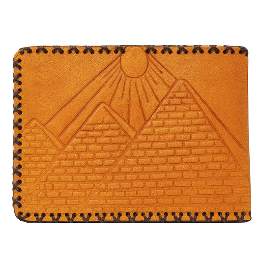 باست جاليري محفظة جلد يدوي رجالية بنقش الأهرامات
