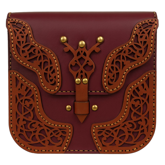 باست جاليري حقيبة جلد يدوي بنقوش عربية مفرغة – برغندي وجملي