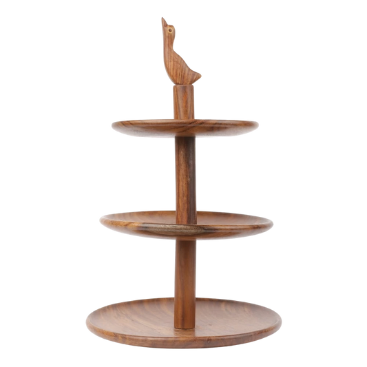 حجازه ستاند تقديم خشبي بثلاث طبقات مزين بتمثال طائر