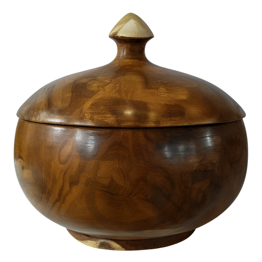 حجازه وعاء خشبي بغطاء مصنوع يدويًا – بتشطيب طبيعي من خشب الجوز