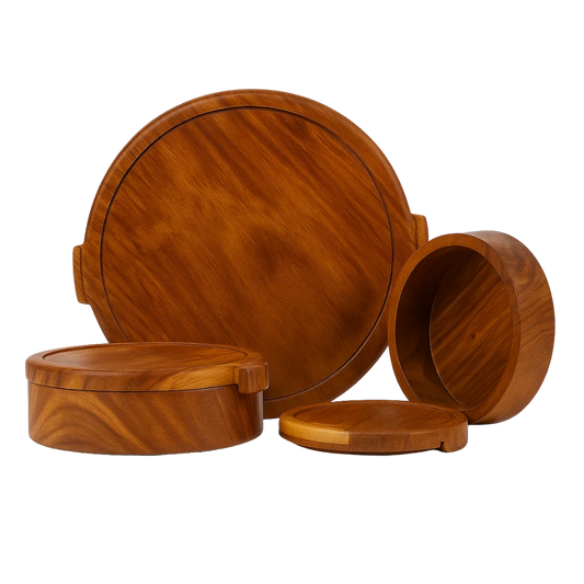 حجازه طقم علب طعام خشبية مصنوعة يدويًا – بتشطيب طبيعي من خشب الجوز