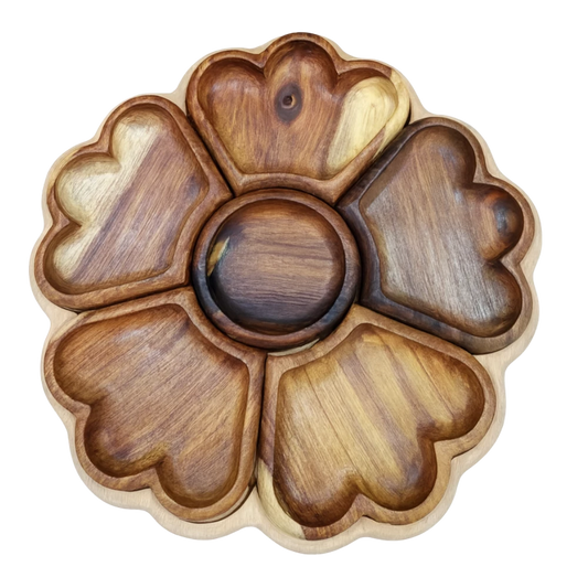 حجازه صينية تقديم خشبية يدوية على شكل زهرة – 6 أقسام