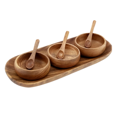 حجازه طقم تقديم خشبي يدوي مع صينية وملاعق