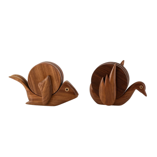 حجازه طقم قواعد أكواب خشبية يدوية بتصميم حيوانات