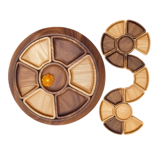 حجازه صينية تقديم خشبية متعددة الأقسام مصنوعة يدويًا – تصميم قابل للفصل