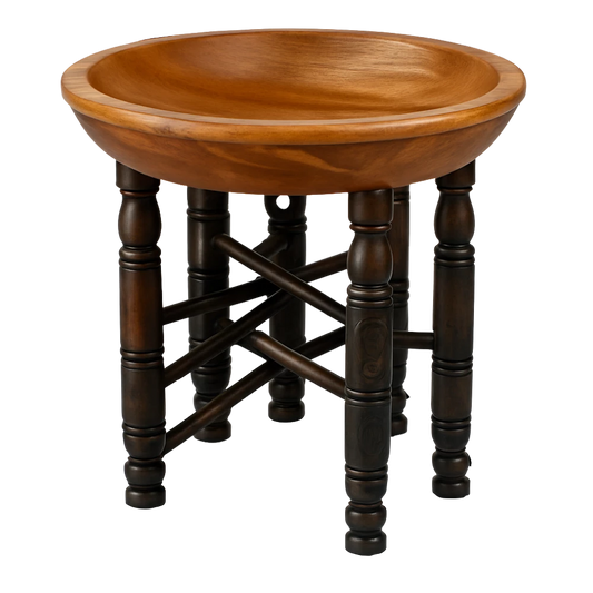 وعاء خشبي مشغول يدويًا مع قاعدة منقوشة