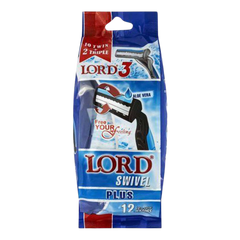 لورد مجموعة 12 ماكينة حلاقة بمقبض مطاطي - أزرق/أسود