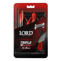 لورد ماكينات حلاقة ثلاثية الشفرات، 6+2 مجانًا - العبوة الفاخرة (أحمر)